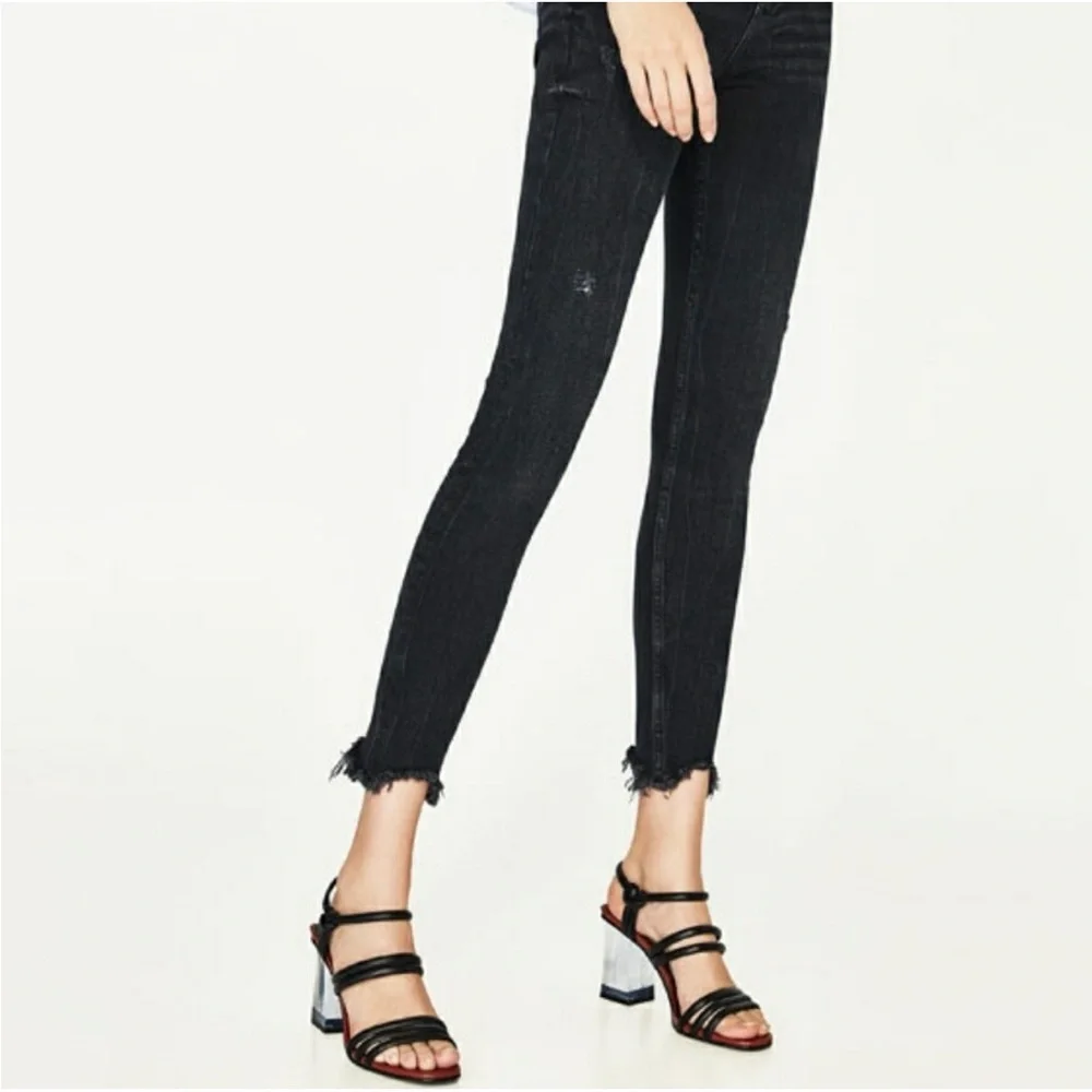 Zara Lucite clear heel Black Brown leather sandals - Picture 2 of 10